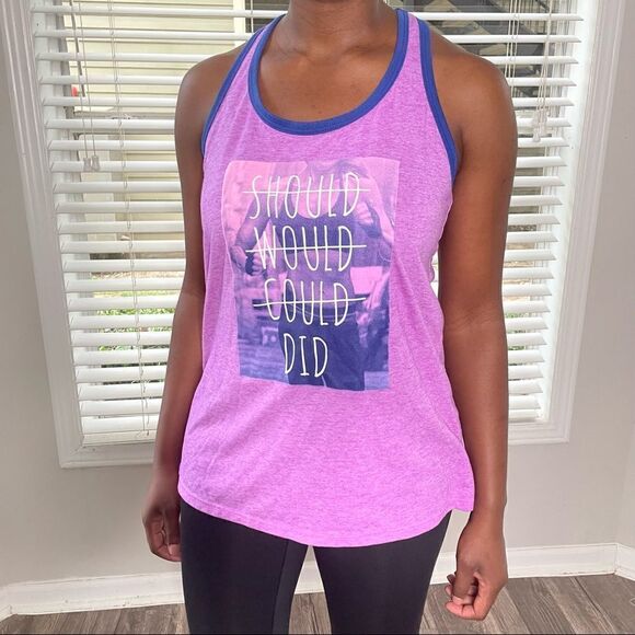 2/$20 Athletic Works 'Should Would Could Did' Activewear Purple Tank - Picture 6 of 15
